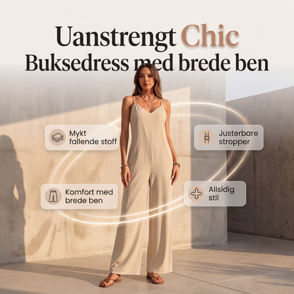 Dames uformell jumpsuit med V-hals og tynne stropper