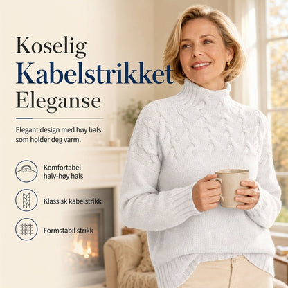 Uformell ensfarget strikkegenser med rullekrave