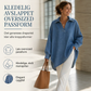 Dame uformell løs denim V-hals genser med flaggermusermer og asymmetrisk kant