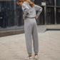 Sporty uformelle 2-delt sett for kvinner – Halv glidelås jakkeslaget krage topp og matchende joggebukse