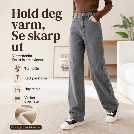 Varmforede wide-leg jeans for kvinner