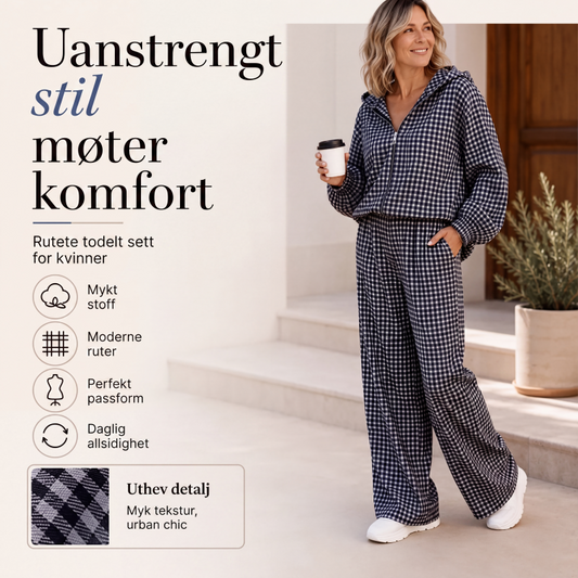 Dame rutete gingham-hetteantrekk i 2 deler