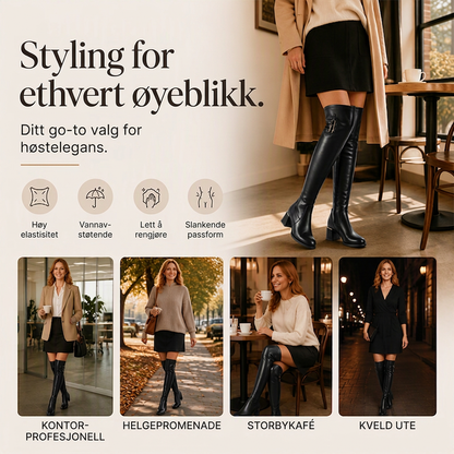Varme, elastiske over-kne-støvler for kvinner
