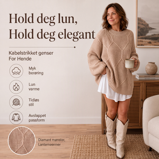 Løs kabelstrikket genser for kvinner