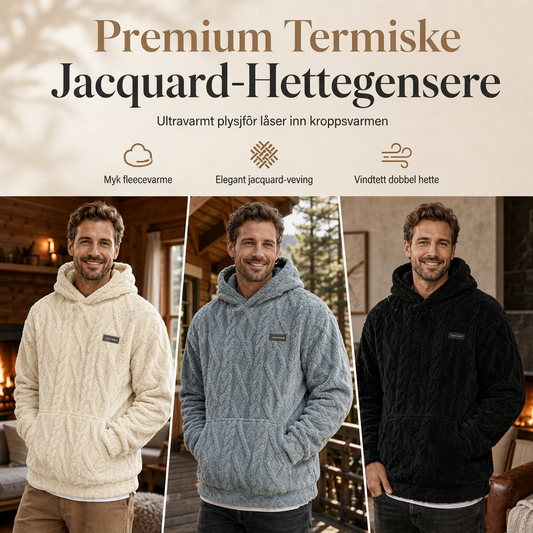 Herre vintergenser med fleecefor, jacquardmønster, lange ermer, pullover-sweatshirt for uformell utendørs bruk