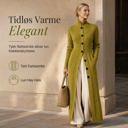 Dame kabelstrikket mockneck lang cardigan duster-genserkåpe