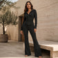 Dame ribbet hettegenser med glidelås og slengbukker sett