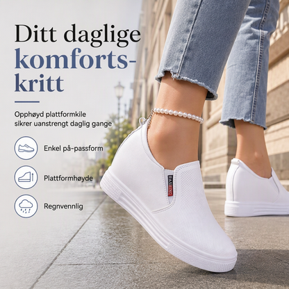 Myke skinn-sko til kvinner, med innbygd høydforhøyelse, flat og sklisikker såle