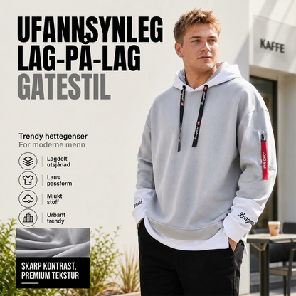 Uformell hettegenser for menn i falsk 2-delt design