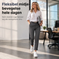 Damebukser med folder, smal ankel, belte med metallisk dobbeltringdetalj og halv-elastisk midjebånd