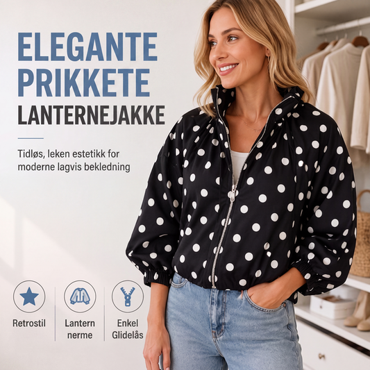 Damejakke med prikker og glidelås, uformell stil