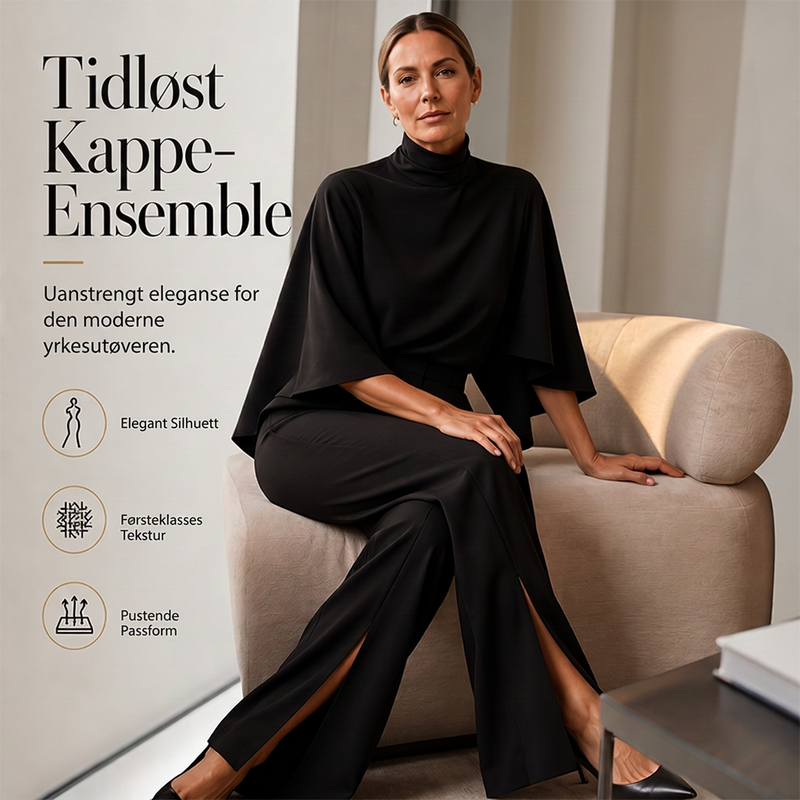 Elegant sett for kvinner: kape-topp med bløffhals og vide bukser
