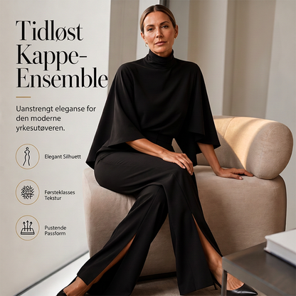 Elegant sett for kvinner: kape-topp med bløffhals og vide bukser