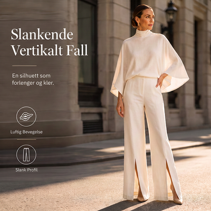 Elegant sett for kvinner: kape-topp med bløffhals og vide bukser