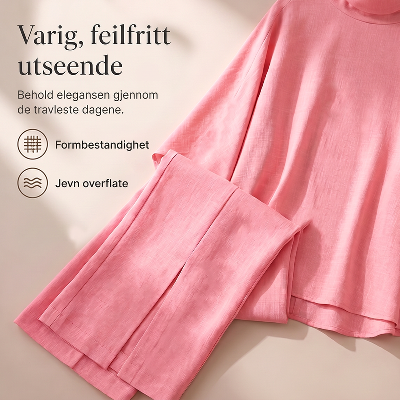 Elegant sett for kvinner: kape-topp med bløffhals og vide bukser