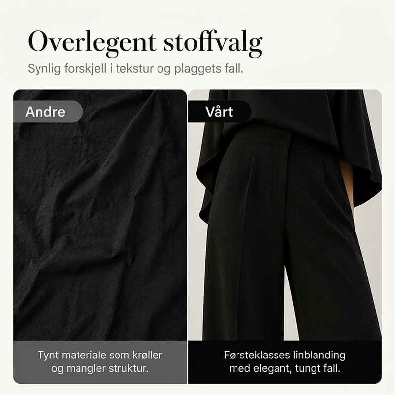 Elegant sett for kvinner: kape-topp med bløffhals og vide bukser