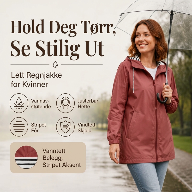 Vanntett utendørsjakke med hette for kvinner