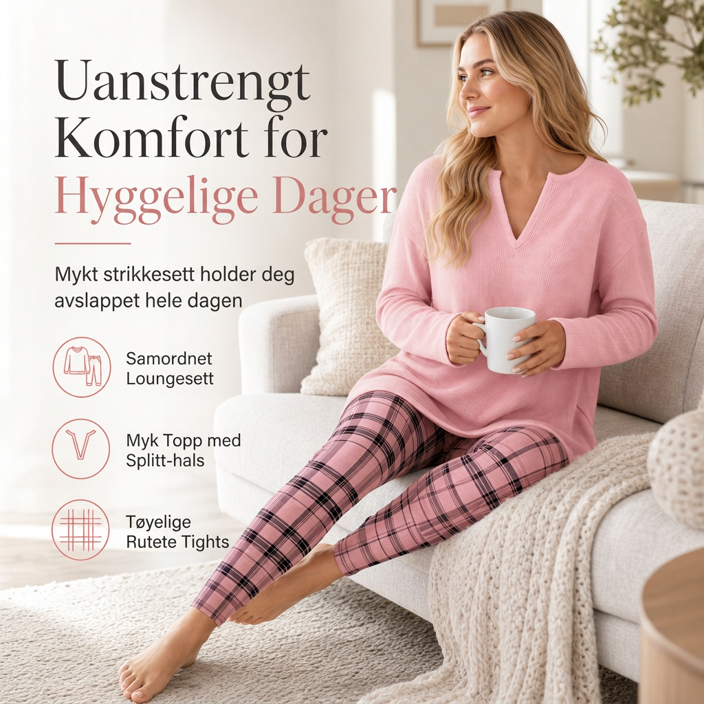 Sett med strikket topp og rutete leggings for kvinner