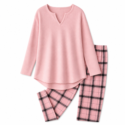 Sett med strikket topp og rutete leggings for kvinner