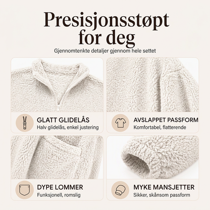 Damelue halvlukket myk genser med lommer
