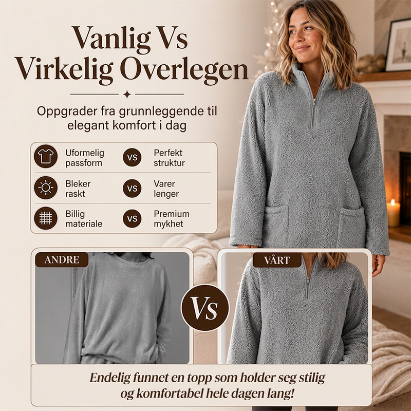 Damelue halvlukket myk genser med lommer