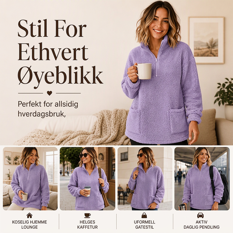 Damelue halvlukket myk genser med lommer