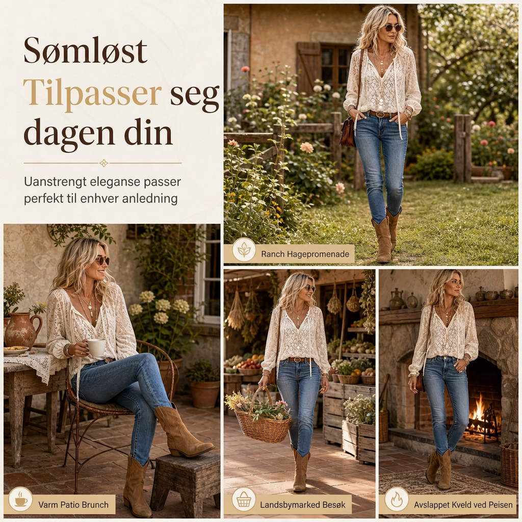 Elegant løstsittende bluse med blonde og lange ermer for kvinner