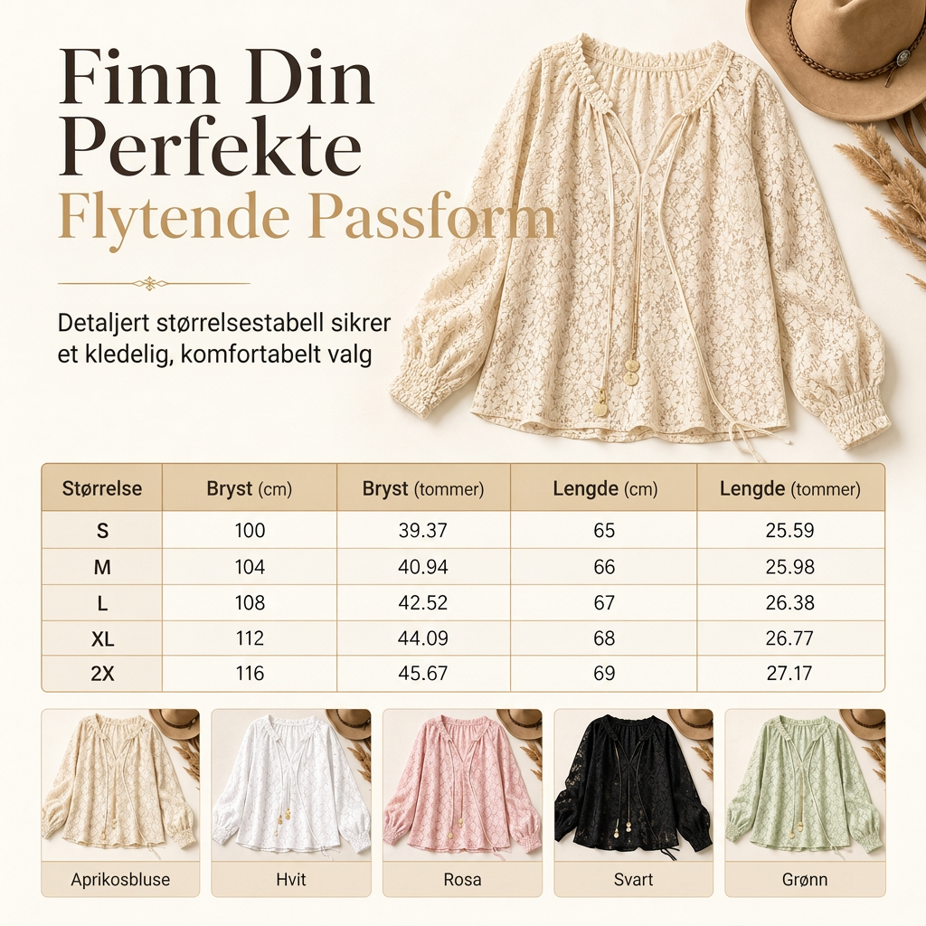 Elegant løstsittende bluse med blonde og lange ermer for kvinner