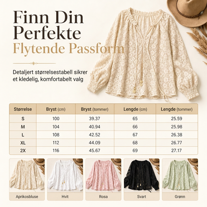 Elegant løstsittende bluse med blonde og lange ermer for kvinner