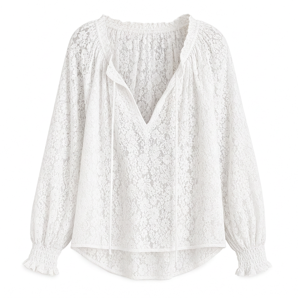Elegant løstsittende bluse med blonde og lange ermer for kvinner