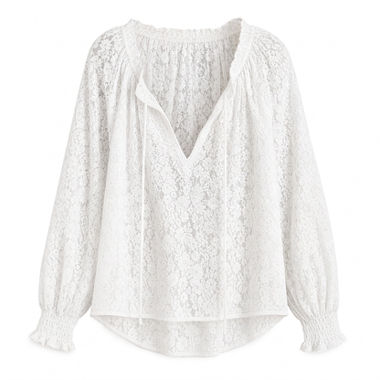 Elegant løstsittende bluse med blonde og lange ermer for kvinner