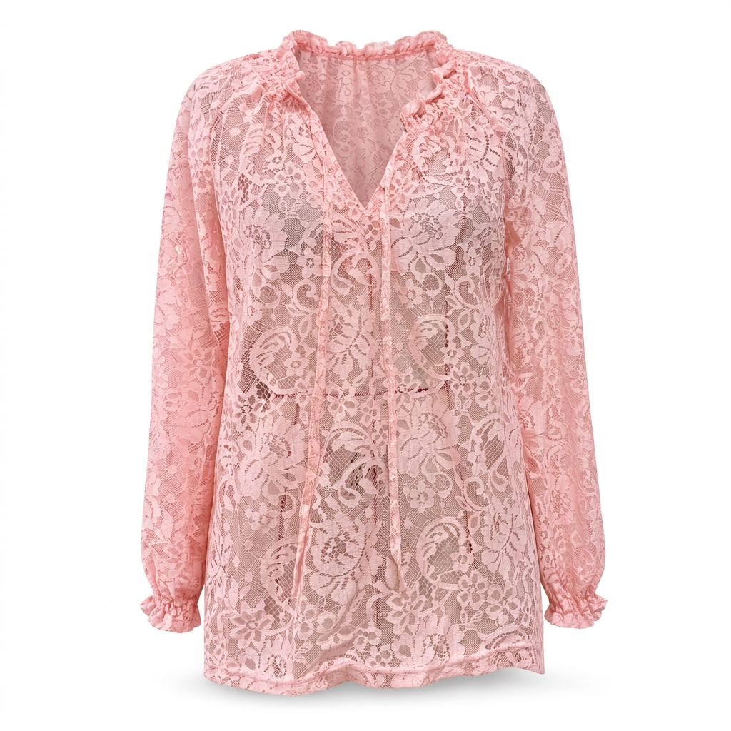 Elegant løstsittende bluse med blonde og lange ermer for kvinner
