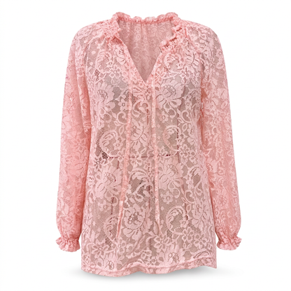 Elegant løstsittende bluse med blonde og lange ermer for kvinner