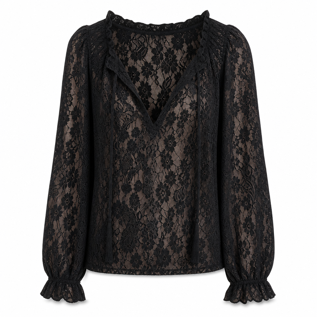 Elegant løstsittende bluse med blonde og lange ermer for kvinner
