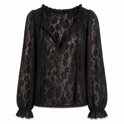 Elegant løstsittende bluse med blonde og lange ermer for kvinner
