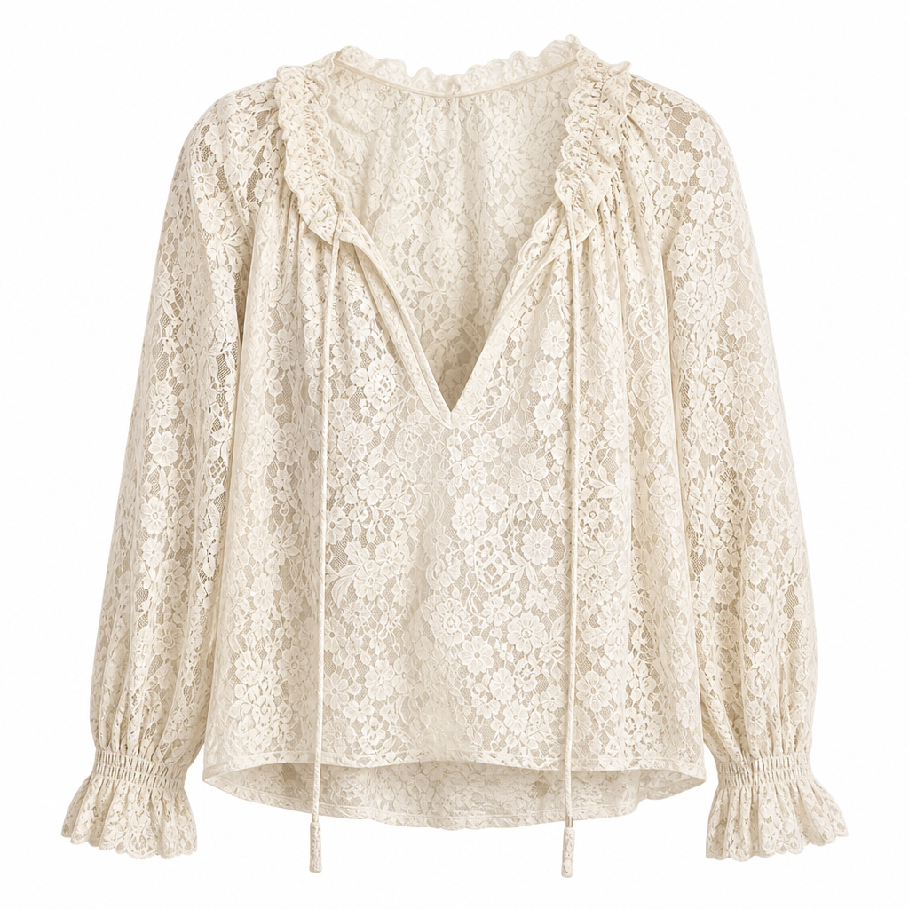 Elegant løstsittende bluse med blonde og lange ermer for kvinner