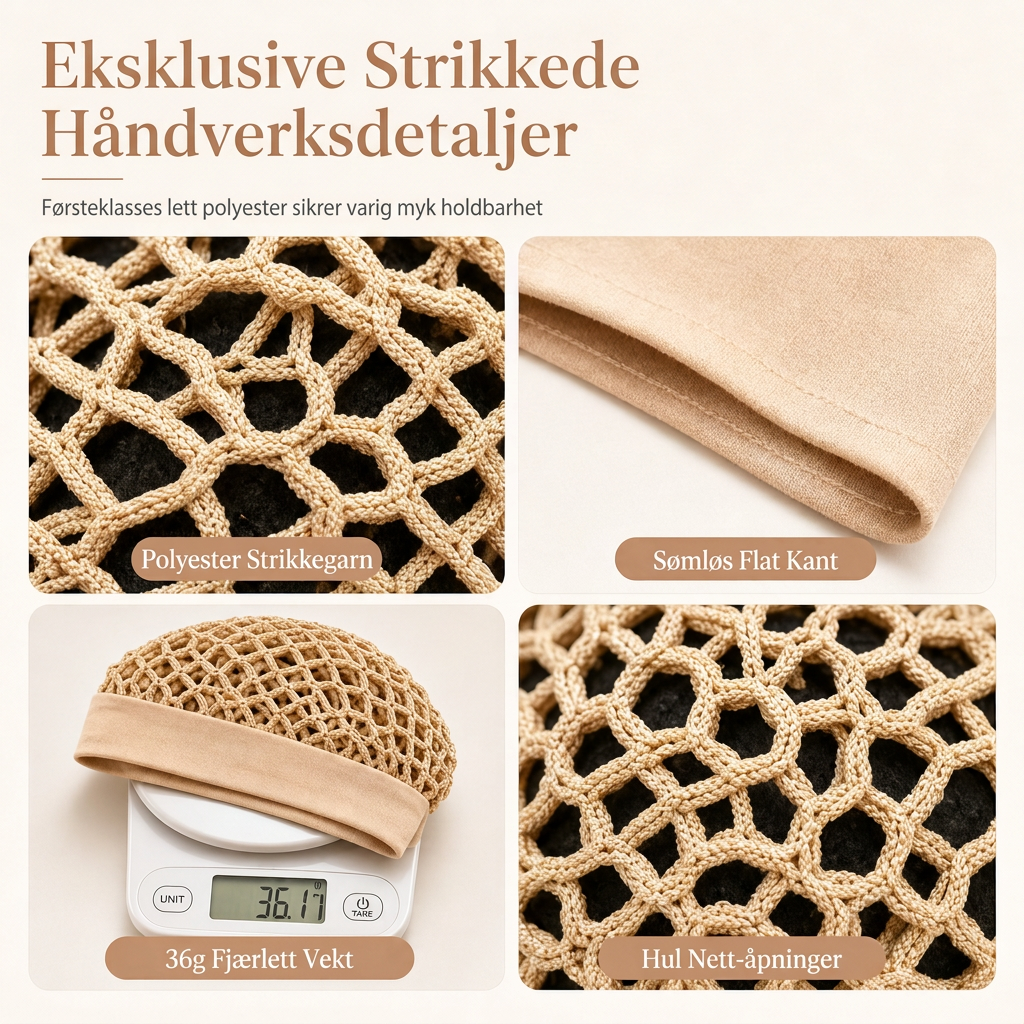 Elastisk, pustende bredbåndet hårnett i mesh, hulldekket hårbeskyttelse