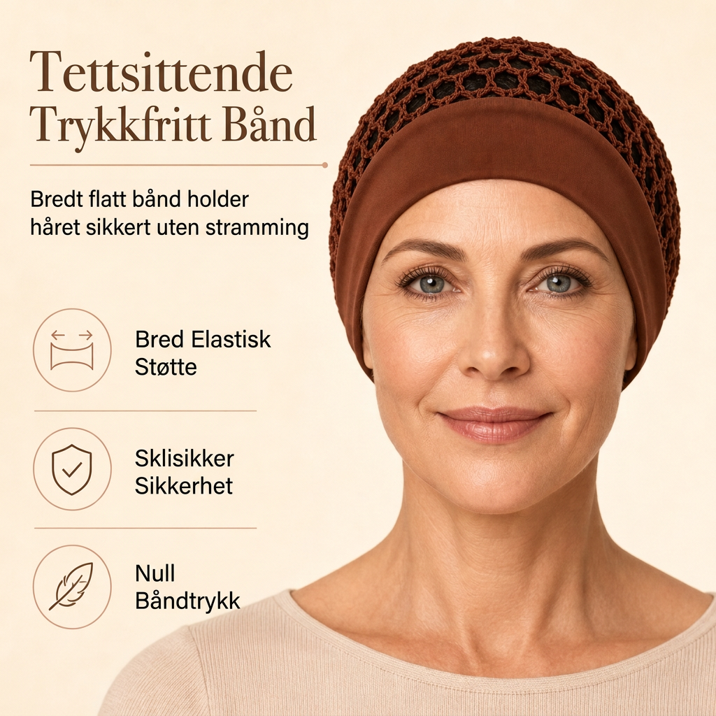 Elastisk, pustende bredbåndet hårnett i mesh, hulldekket hårbeskyttelse