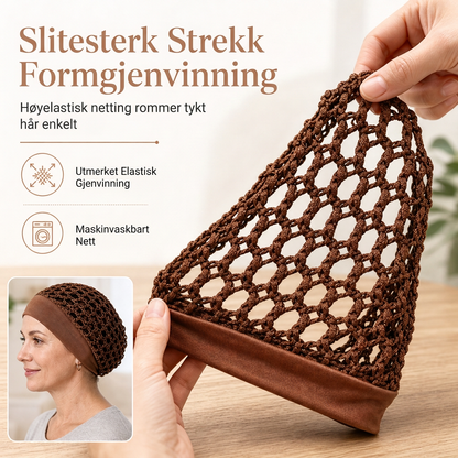 Elastisk, pustende bredbåndet hårnett i mesh, hulldekket hårbeskyttelse