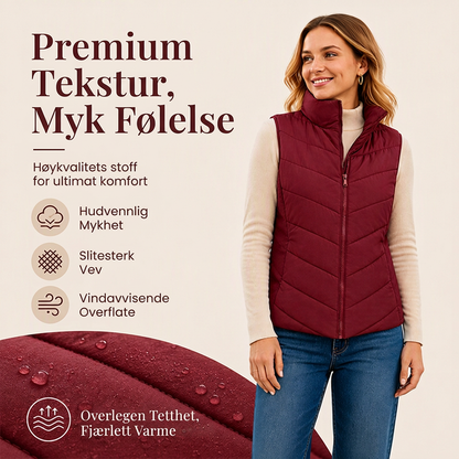 Dame quiltet pufferves med ståkrage