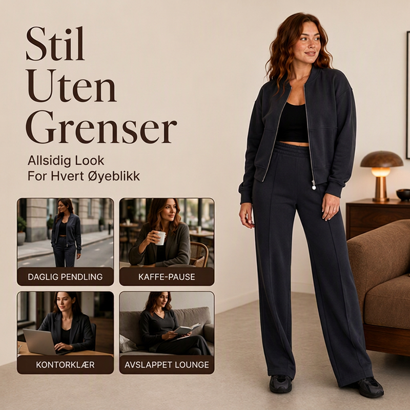 Sett med glidelåsgenser og rette bukser for kvinner