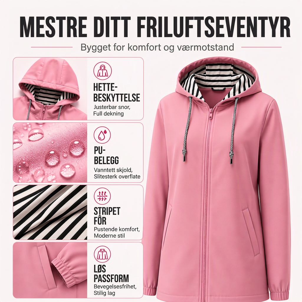 Dame uformell vanntett jakke med hette