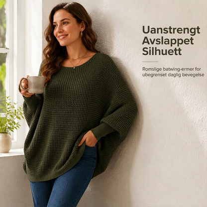 Dame løs strikkegenser med flaggermusermer