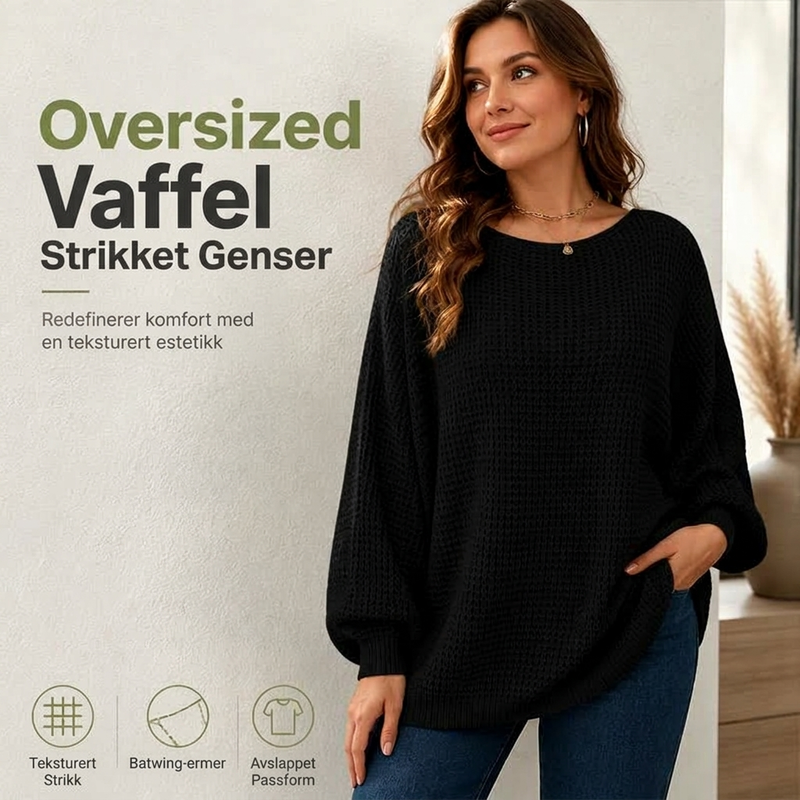 Dame løs strikkegenser med flaggermusermer