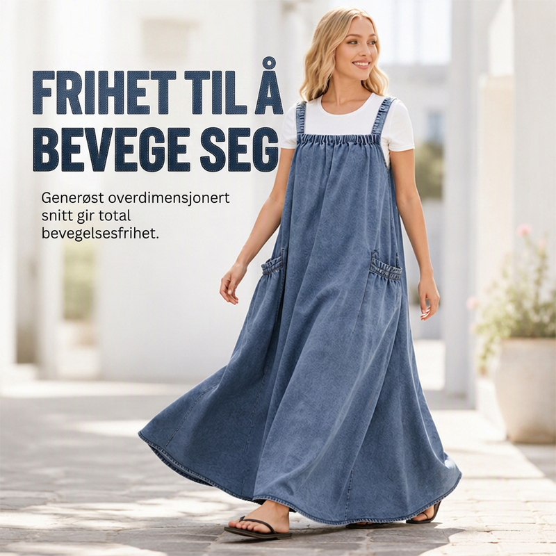 Dame oversized uformell dongeri selbukjole (maxi)