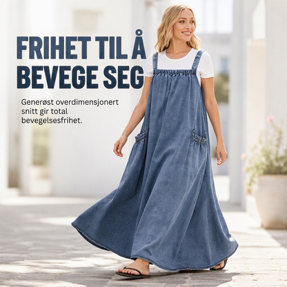 Dame oversized uformell dongeri selbukjole (maxi)