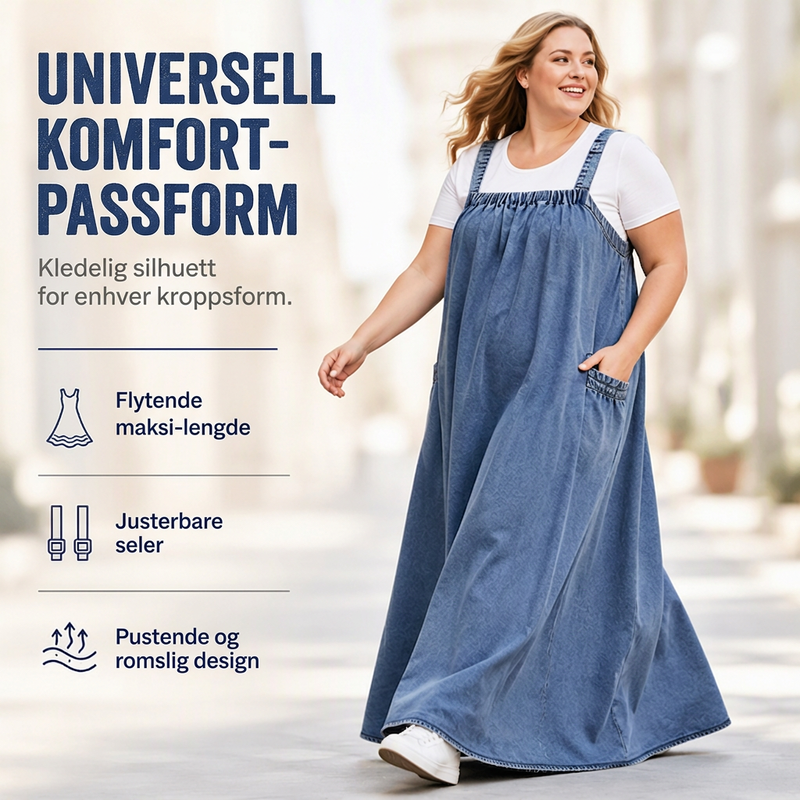 Dame oversized uformell dongeri selbukjole (maxi)
