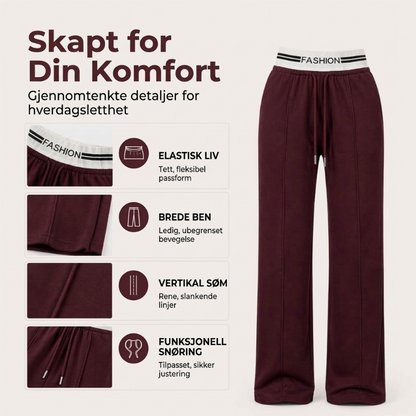 Damebukser med høy midje og vide legger, joggebukser