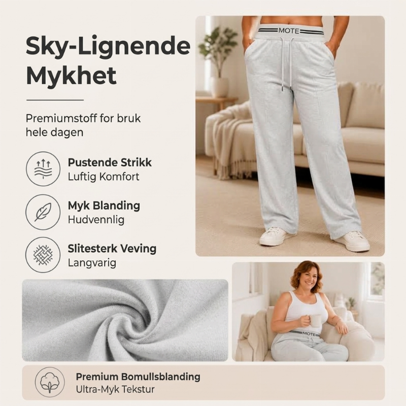 Damebukser med høy midje og vide legger, joggebukser