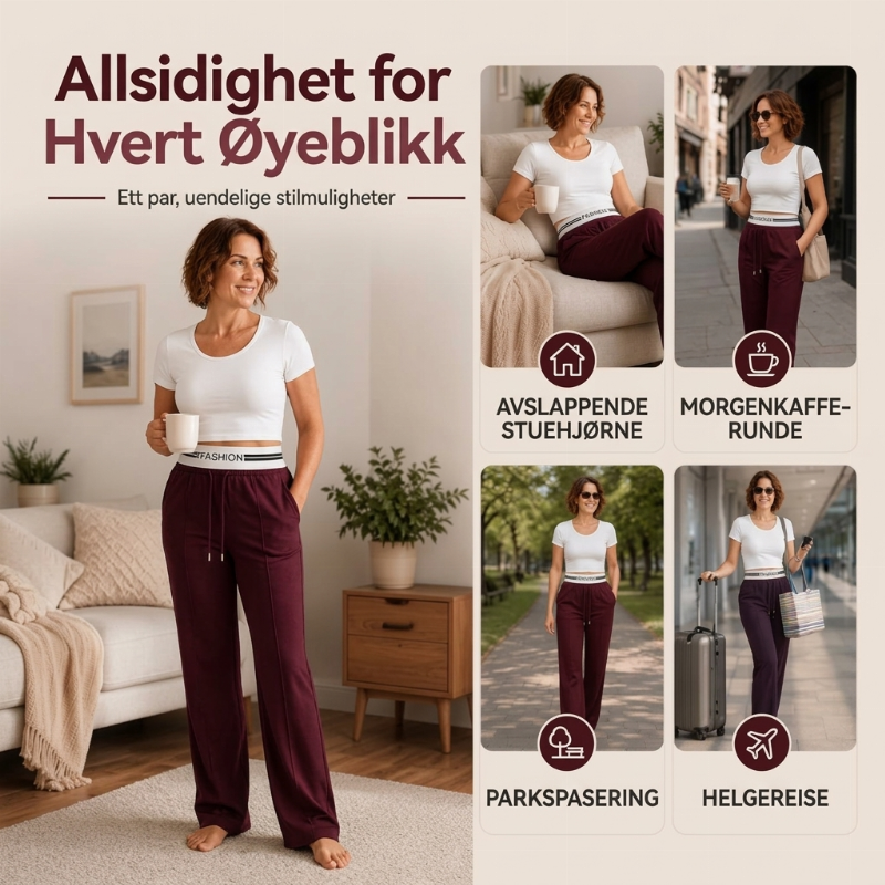 Damebukser med høy midje og vide legger, joggebukser